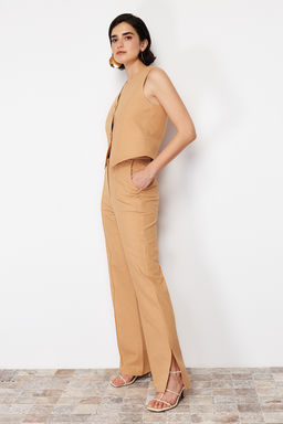 Camel Premium Straight/Duz Kesim Keten Dokuma Pantolon TWOSS24PL00079 - Trendyolmilla фото 2