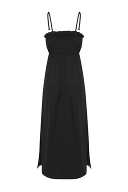 Siyah Dokuma Buzgulu Maxi Plaj Elbise TBESS25EL00029