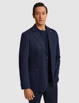 Lacivert Slim Fit Mikro Desen Mono Yaka Keten Kar___ml_ Ceket