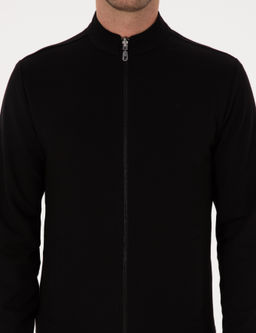 Siyah Regular Fit Pamuk Kar___ml_ Tam Fermuarl_ Sweatshirt