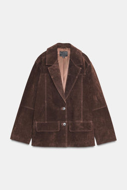 100% SUEDE LEATHER OVERSIZE BLAZER - Zara фото 11