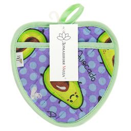 Прихватка с запахом 20х20см Авокадо, вид 2/2, форма Клубника, рогожка 171г/м2, хлопок 100%, наполнитель - ватин 280г/м2, на пластмассовом подвесе, Домашняя мода (Россия)  фото 3