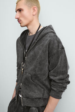 SUDADERA LAVADA CREMALLERA CAPUCHA / Antracita oscuro - Zara фото 6