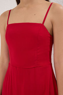 TRENDYOLMILLA K?rm?z? Duz Duz Kesim Gipeli Maxi Dokuma Elbise TWOSS25EL00626 фото 3