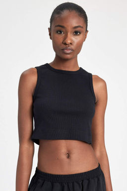 DeFactoFit Slim Fit Dar Kesim Bisiklet Yaka Ribana Basic Duz Sporcu Atlet  фото 2