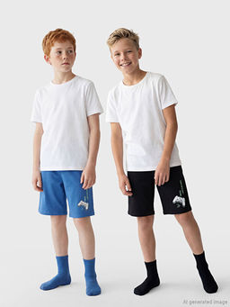 Bask?l? Erkek ?ocuk Pijama ?ort 2li