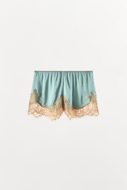 SHORTS SATINADO ENCAJE / Azul pato - Zara фото 6