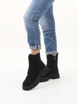 04-WD022-1M BLACK Ботинки зимние женские (натуральная кожа, 100% шерсть)