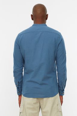 TRENDYOL MAN Koyu Yesil Slim Fit Basic Hakim Yaka Apoletli %100 Pamuklu Keten Gorunumlu Gomlek TMNSS20GO0188 - Trendyolmilla фото 5