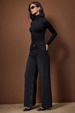 Siyah Tas Detayl? Normal Bel Wide Leg Jeans TWOAW26JE00284
