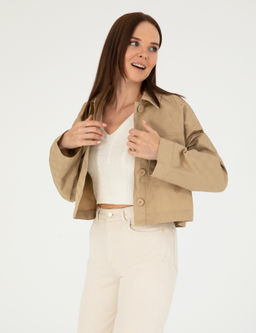 Bej Crop Top Uzun Kollu G_mlek