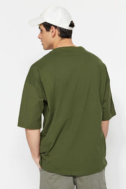 Haki Oversize/Geni_ Kesim %100 Pamuklu Bisiklet Yaka Minimal Yaz_ Bask_l_ T-Shirt TMNSS23TS00084 - Trendyolmilla фото 2