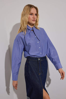 Limited Edition Lacivert Cizgili Fular Baglamal? Gomlek TWOAW26GO00046 - Trendyolmilla фото 2