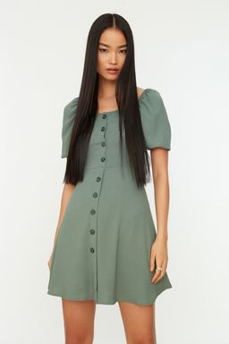 TRENDYOLMILLA Kiremit A Kesim Balon Kollu Mini Dokuma Elbise TWOSS20EL2314 фото 11