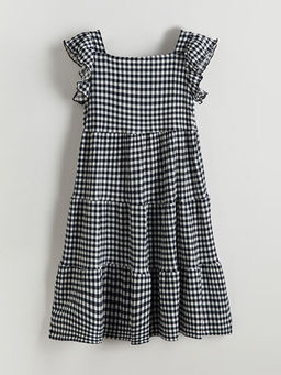 Kare Yaka Ekose K?z ?ocuk Elbise