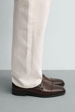 ZAPATO PIEL DOBLE HEBILLA / Marr?n