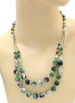 Колье двойное шарики 6-10мм, цв.жадеит, 50см