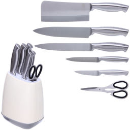 Набор ножей "SHEF" 7предметов (5ножей+ножницы+подставка), молочный