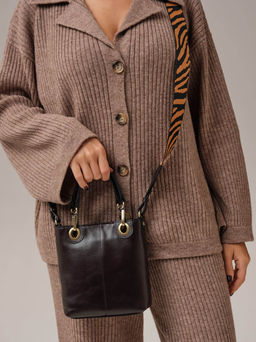 Сумка кожаная кросс-боди Deboro 30347 шоколад/фиджи