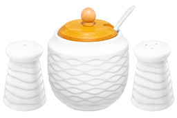Набор - сахарница 350 мл Айсберг волны с ложкой + солонка + перечница + салф.на дер.подст.с ручкой - Elan gallery фото 5