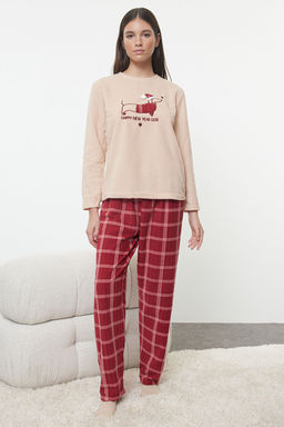 Trendyolmilla Somon Ekoseli Y?lbas? Temal? Polar K?sl?k Orme Pijama Tak?m? THMAW25PT00137  фото 2