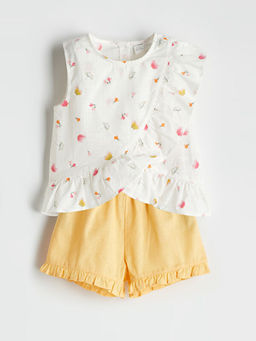 ?i?ekli K?z ?ocuk Bluz ve ?ort 2li