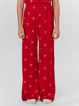 Комплект для девочек красный с новогодним принтом