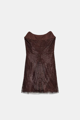 RED STRAPLESS SEQUIN DRESS - Zara фото 8
