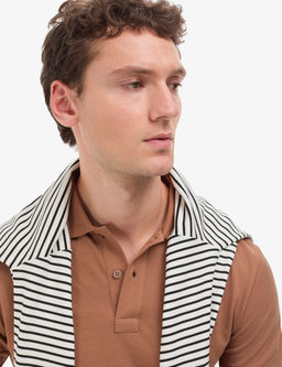 A__k Kahverengi Slim Fit %100 Pamuk D__meli Polo Yaka Basic Ti__rt