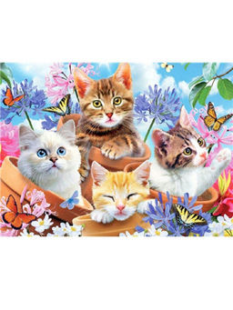Алмазная мозаика без подрамника "Котята в горшках", 30х40 см