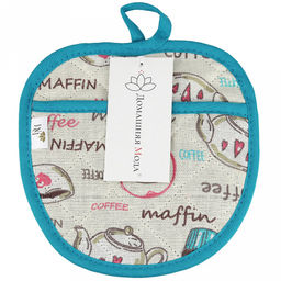 Прихватка с запахом 19х19см "Вкусняшки", форма "Яблоко", рогожка 171г/м2, хлопок 100%, наполнитель - ватин 280г/м2, на пластмассовом подвесе, "Домашняя мода" (Россия)