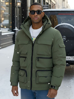 Куртка спортивная мужская зимняя с капюшоном зеленого цвета 3222Z - Wonderrman фото 17
