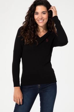 U. S. Polo Assn Женский черный базовый свитер с v-образным вырезом