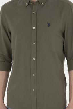 U. S. Polo Assn / Мужская базовая рубашка цвета хаки с длинным рукавом - U.s. polo assn фото 6