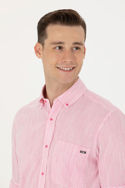 Erkek Pembe _izgili Beyaz G_mlek