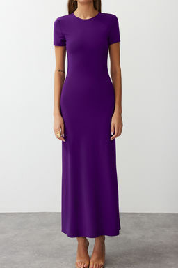 TRENDYOLMILLA Bordo K?sa Kol Vucuda Oturan Bisiklet Yaka Esnek Orme Maxi Kalem Elbise TWOSS24EL00097  фото 12