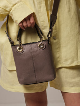 Сумка кожаная кросс-боди Deboro 30347 розово-серый