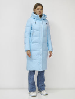Пальто утепленное стеганное зимнее с капюшоном женское голубого цвета 9636_1Gl - Mtforce фото 4