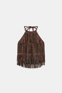 SPARKLY FAUX SUEDE EFFECT FRINGED TOP - Zara фото 21