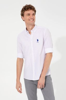 U. S. Polo Assn Мужская красная белая рубашка с принтом - U.s. polo assn фото 3