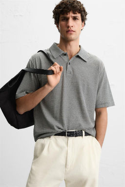 STRIPED LINEN/COTTON POLO SHIRT - Zara фото 6
