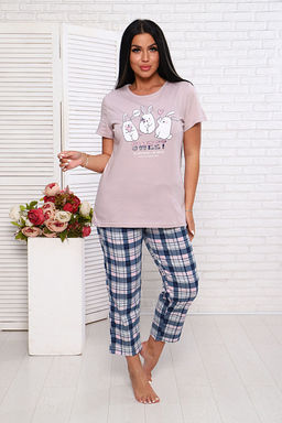 Костюм с брюками, принт, розово-бежевый (935-1)