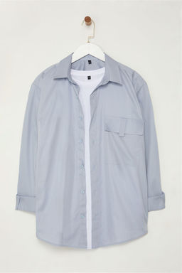 TRENDYOL MAN Limited Edition Gri Oversize Fit Cep Detayl? %100 Pamuk Gomlek TMNAW25GO00019 - Trendyolmilla фото 9