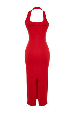 TRENDYOLMILLA Murdum Vucuda Oturan Kare Yaka Fitilli Esnek Orme Maxi Kalem Elbise TWOSS24EL00590  фото 20