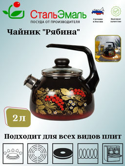 Чайник для плиты 2,0л 4с210я "Рябина" черн.с красн.подп. со св. сферич.