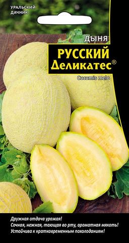 Дыня РУССКИЙ ДЕЛИКАТЕС®  Дружная отдача урожая! Сочная, нежная, тающая во рту, ароматная мякоть! Устойчива к кратковременным похолоданиям!