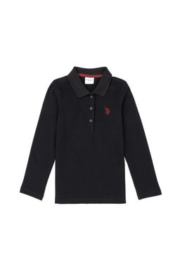 U. S. Polo Assn / Черный базовый свитшот с воротником-поло для девочек