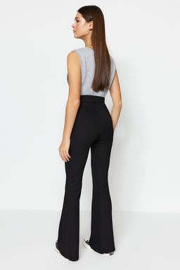 Siyah Fitilli Flare/Ispanyol Paca Yuksek Bel Esnek Orme Tayt Pantolon TWOSS23PL00135