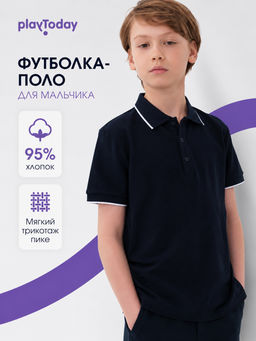 Футболка-поло PlayToday из хлопка темно-синяя  фото 18