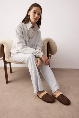 Kahverengi-Gri 2li Paket Kurk Biyeli Kad?n Ev Terlik TAKAW26ER00016 - Trendyolmilla фото 3